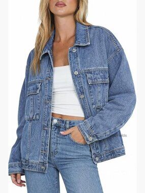 Oversized Denim Jacket Casual Long Sleeve Button Down Coat